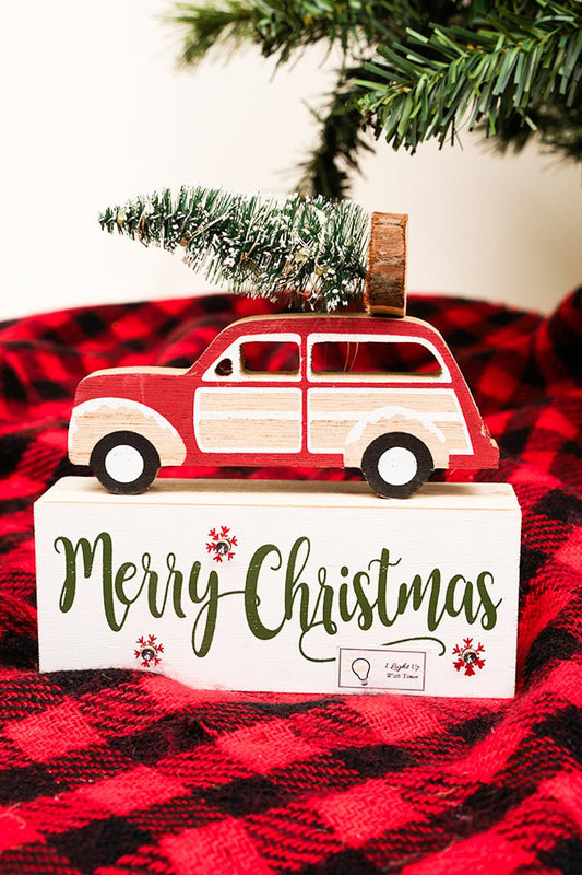 6.25 x 6 'Merry Christmas' Light Up Vintage Car & Tree Sign